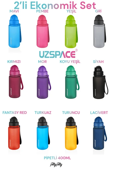 Uzspace 2'li Pipetli Tritan Matara Seti 400 ml FiftyFifty - 8