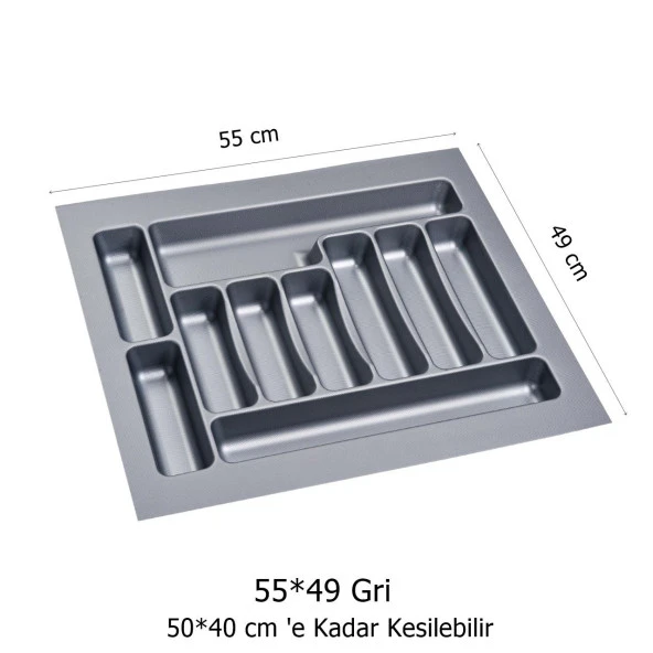 2 Adet Çekmece içi Kaşıklık 55 x 49 cm Gri Mutfak Çekmece Düzenleyici - 2