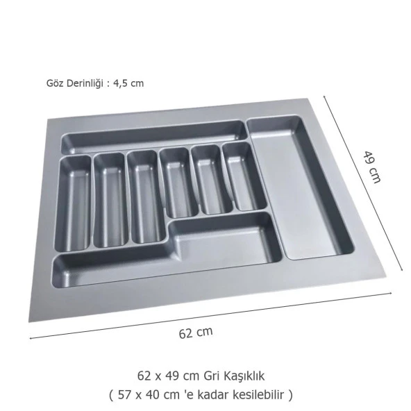 2 Adet Çekmece İçi Kaşıklık 62 x 49 cm Gri Mutfak Çekmece Düzenleyici - 2