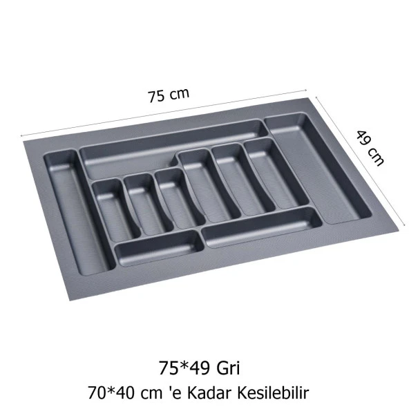 2 Adet Çekmece İçi Kaşıklık 75 x 49 cm Gri Mutfak Çekmece Düzenleyici - 2