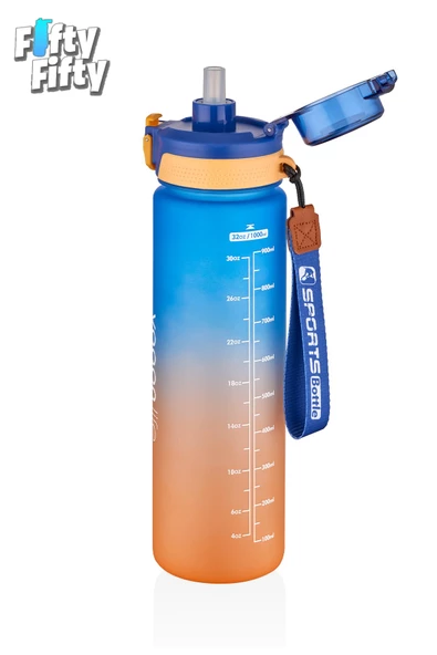 Vagonlife 1 LİTRE Çift Renk Motivasyon Su Matarası Çift Kullanım Pipetli Ve Rahat İçim Sticker Hediyeli - 9