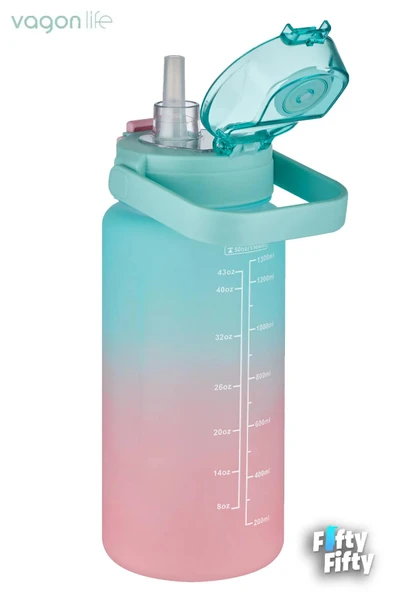 Vagonlife 1500ml -Yenilenen Renkler- Pipetli/Pipetsiz Kullanım Çift Renk SoftTouch Motivasyon Matarası Çıkartma Hediyeli - 11