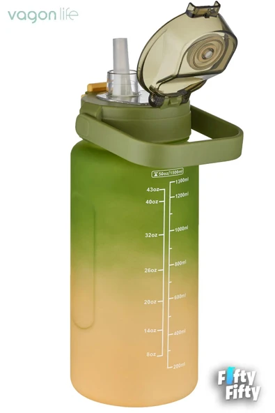 Vagonlife 1500ml -Yenilenen Renkler- Pipetli/Pipetsiz Kullanım Çift Renk SoftTouch Motivasyon Matarası Çıkartma Hediyeli - 6