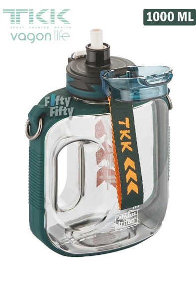 TKK 1000 ML Çift Kullanım Pipetli/Rahat içim Bpa İçermeyen Askılı Tritan Su Matarası FFTKK1022-1000 - 11