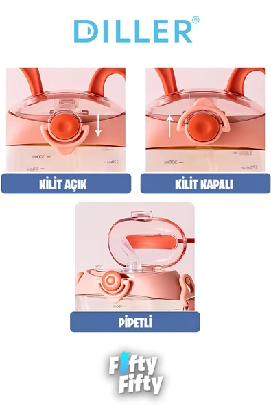 DILLER Pipetli 330 ml Boyun Askılı  Çocuk Su Matarası - Resim 10