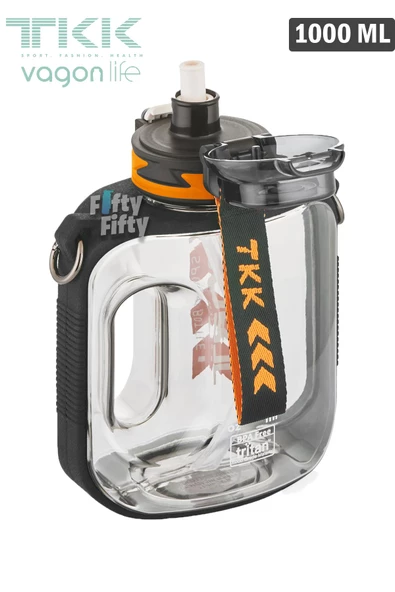 TKK 1000 ML Çift Kullanım Pipetli/Rahat içim Bpa İçermeyen Askılı Tritan Su Matarası FFTKK1022-1000 - 3