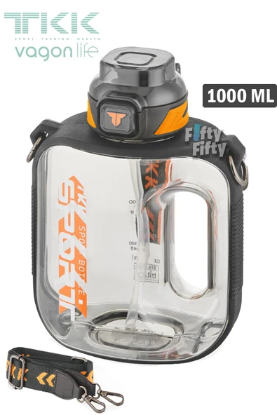 TKK 1000 ML Çift Kullanım Pipetli/Rahat içim Bpa İçermeyen Askılı Tritan Su Matarası FFTKK1022-1000 - 2