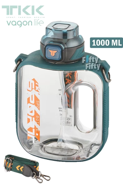 TKK 1000 ML Çift Kullanım Pipetli/Rahat içim Bpa İçermeyen Askılı Tritan Su Matarası FFTKK1022-1000 - 10