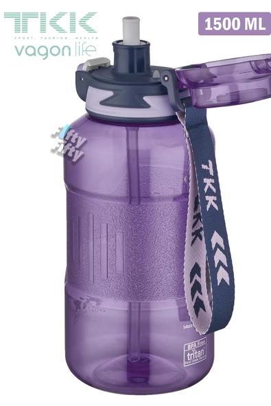 TKK 1500 ML Çift Kullanım Pipetli/Rahat içim Bpa İçermeyen Askılı Tritan Su Matarası FFTKK1021-1500 - 12