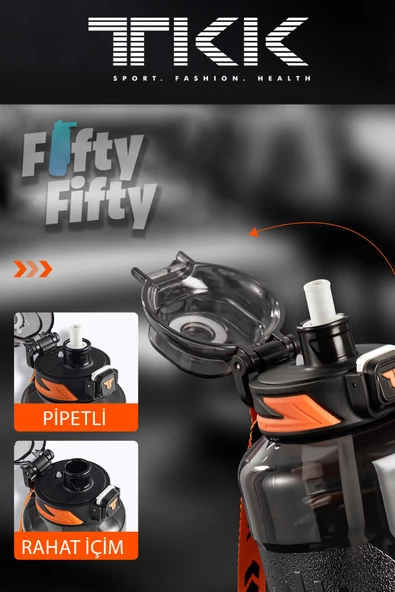 TKK 1500 ML Çift Kullanım Pipetli/Rahat içim Bpa İçermeyen Askılı Tritan Su Matarası FFTKK1021-1500 - 7