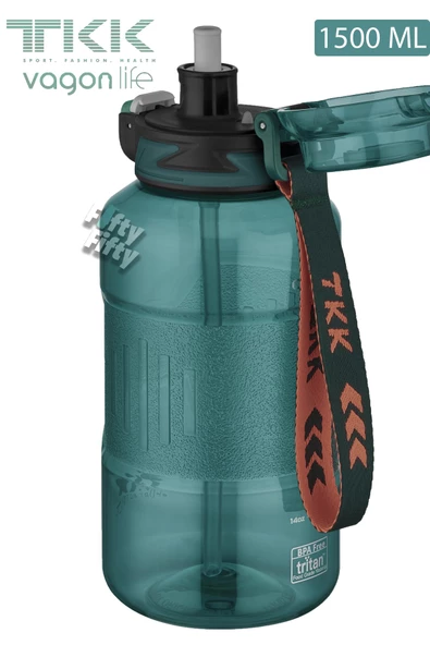 TKK 1500 ML Çift Kullanım Pipetli/Rahat içim Bpa İçermeyen Askılı Tritan Su Matarası FFTKK1021-1500 - 3
