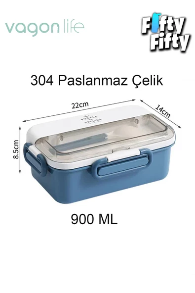 Vagonlife Tek Kat Çift Bölme Bento Lunch Box Ofis-Okul İçin Yeni Nesil Sefer Tası Paslanmaz Çelik 588 - 7