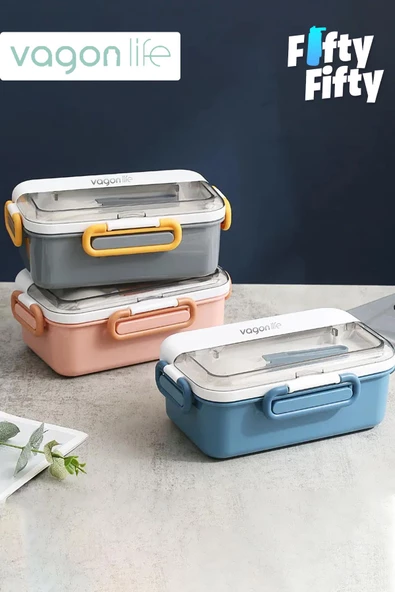 Vagonlife Tek Kat Çift Bölme Bento Lunch Box Ofis-Okul İçin Yeni Nesil Sefer Tası Paslanmaz Çelik 588 - 10