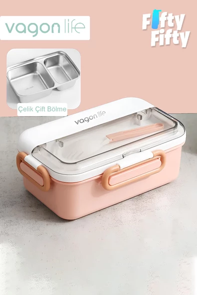 Vagonlife Tek Kat Çift Bölme Bento Lunch Box Ofis-Okul İçin Yeni Nesil Sefer Tası Paslanmaz Çelik 588 - 9