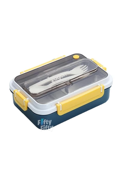 Vagonlife Bento Lunch Box Ofis-Okul İçin Yeni Nesil Sefer Tası Tek Kat 3 Bölme Çatal Ve Kaşıklı -Paslanmaz Çelik FF528 - 2