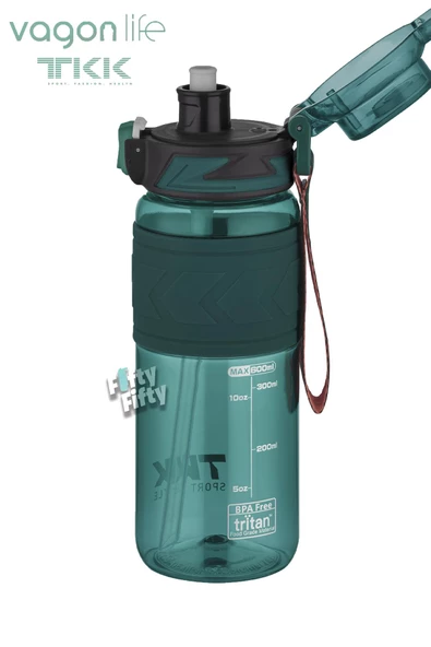 TKK 600 ML Çift Kullanım Pipetli/Rahat içim Bpa İçermeyen Taşıma Askılı Tritan Su Matarası FFTKK1019-600 - 3