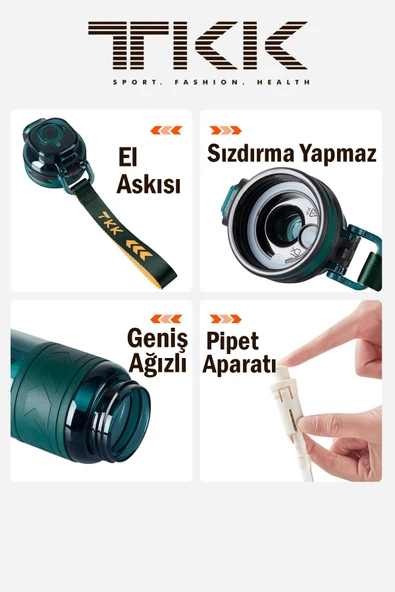 TKK 600 ML Çift Kullanım Pipetli/Rahat içim Bpa İçermeyen Taşıma Askılı Tritan Su Matarası FFTKK1019-600 - 4