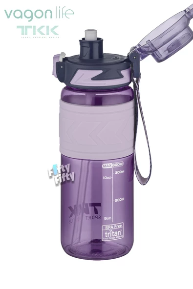 TKK 600 ML Çift Kullanım Pipetli/Rahat içim Bpa İçermeyen Taşıma Askılı Tritan Su Matarası FFTKK1019-600 - 12