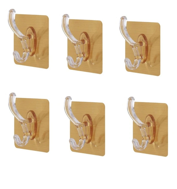 6lı Gold Kanca Askı Güçlü Yapışkanlı Mutfak Banyo Askısı - 2
