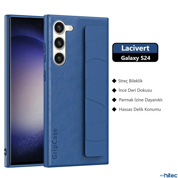 ScHitec Samsung Galaxy S24 Uyumlu Premium Case Parmak Askılı Telefon Kılıfı Lacivert - Resim 3