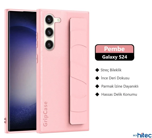 ScHitec Samsung Galaxy S24 Uyumlu Premium Case Parmak Askılı Telefon Kılıfı Pembe - Resim 3