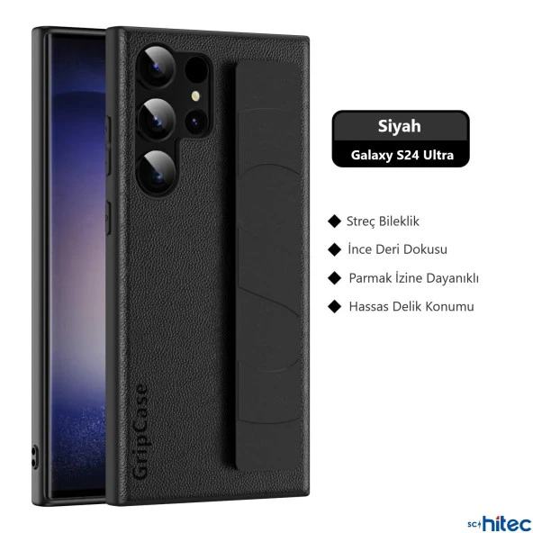 ScHitec Samsung Galaxy S24 Ultra Uyumlu Premium Case Parmak Askılı Telefon Kılıfı Siyah - 5