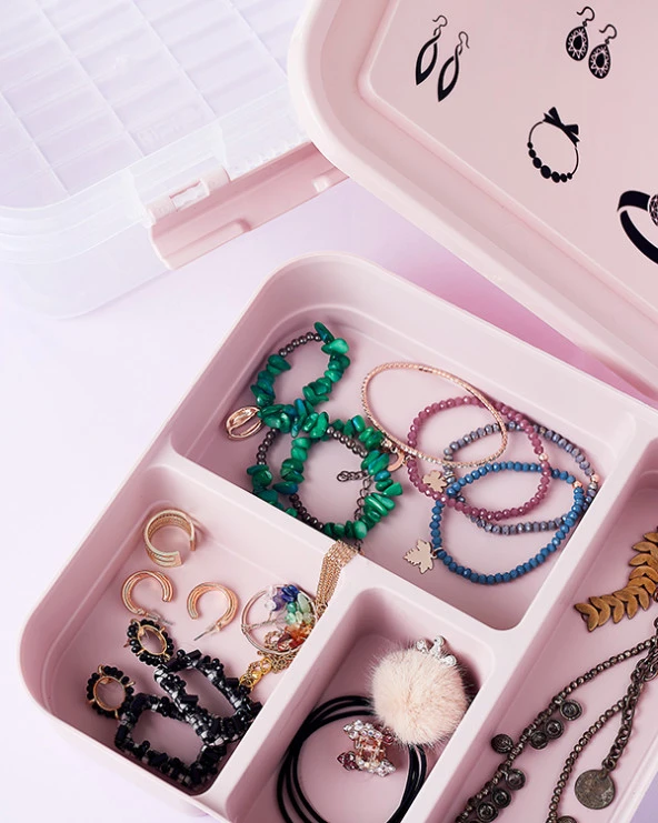 Bijuteri Mücevher Kutusu - Çok Amaçlı Bölmeli Takı Saklama Kutusu - 2