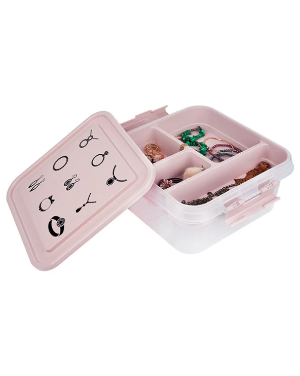 Bijuteri Mücevher Kutusu - Çok Amaçlı Bölmeli Takı Saklama Kutusu - 3