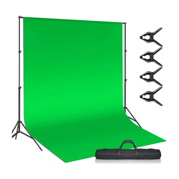 Rabsev 2x3m Yeşil Fon Perde + Fon Standı Seti 4 Mandal Green Screen Background - 2
