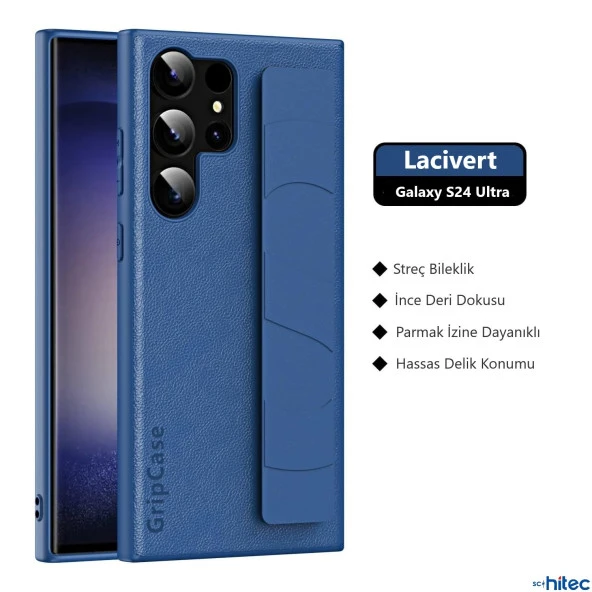ScHitec Samsung Galaxy S24 Ultra Uyumlu Premium Case Parmak Askılı Telefon Kılıfı Lacivert - Resim 5