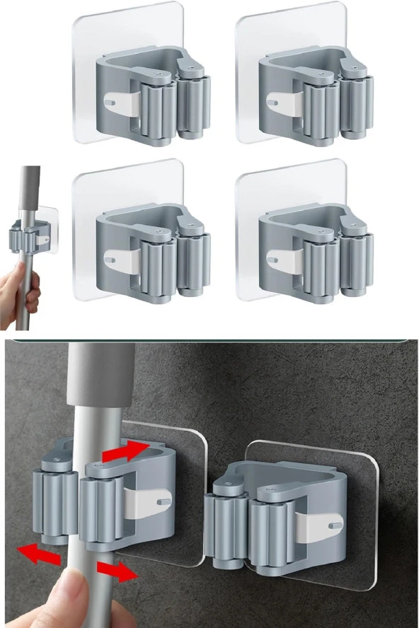 4 Lü Kelebek Yapışkanlı Mop Fırça Çekpas Sap Tutucu Organizer Banyo Düzenleyici - 2