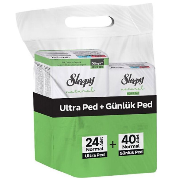 Sleepy Natural Ultra Normal 24'lü + Günlük Uzun 40'lı Hijyenik Ped