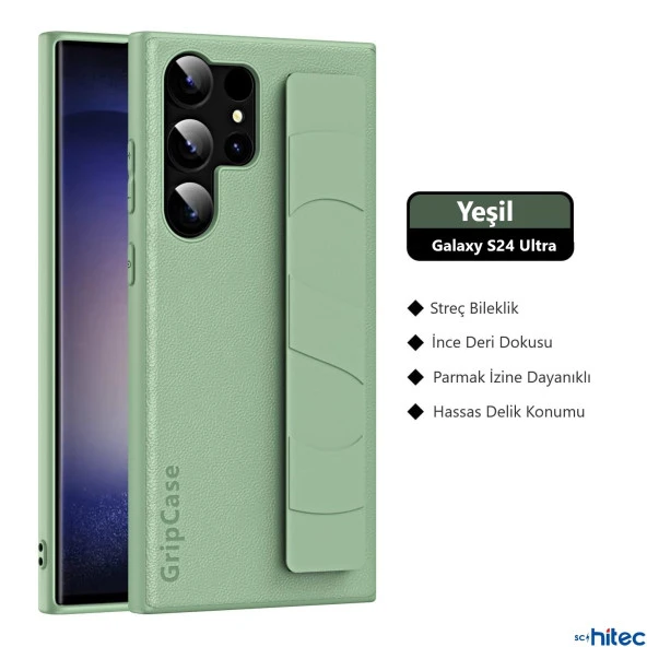 ScHitec Samsung Galaxy S24 Ultra Uyumlu Premium Case Parmak Askılı Telefon Kılıfı Yeşil - Resim 5