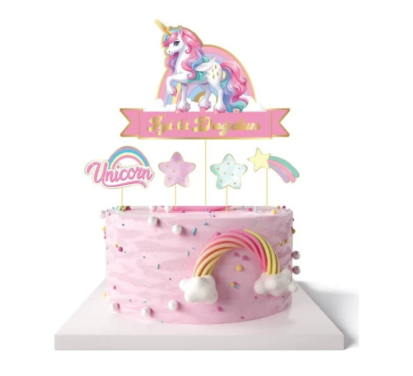 Unicorn Temalı Pasta Süsü Kürdan 5 li