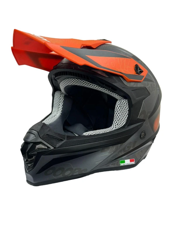 Sway 617 Full Face Cross Kapalı Bisiklet Motosiklet Enduro Kaskı XXL Beden Siyah Turuncu