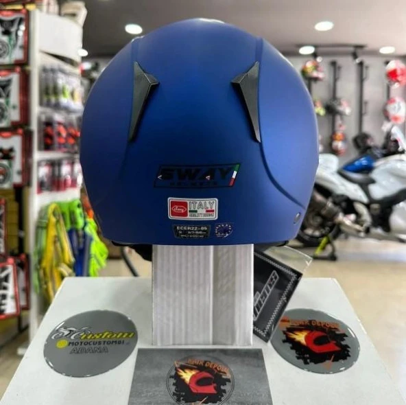 Sway 715 Şeffaf Vizörlü Yarım Motosiklet Scooter Kaskı M Beden Solid Metalic Blue - 3
