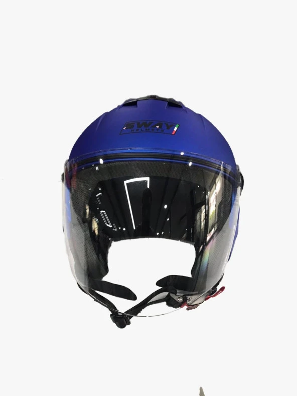 Sway 715 Şeffaf Vizörlü Yarım Motosiklet Scooter Kaskı M Beden Solid Metalic Blue - 4