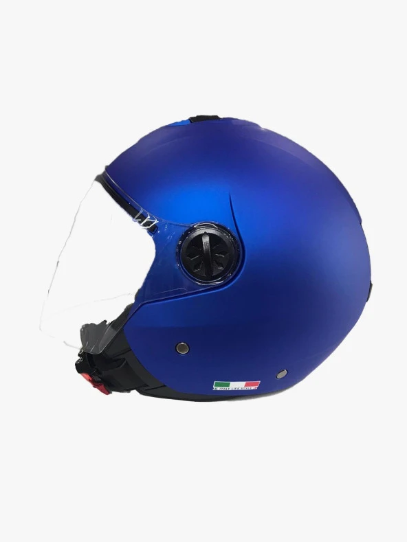 Sway 715 Şeffaf Vizörlü Yarım Motosiklet Scooter Kaskı M Beden Solid Metalic Blue - 5