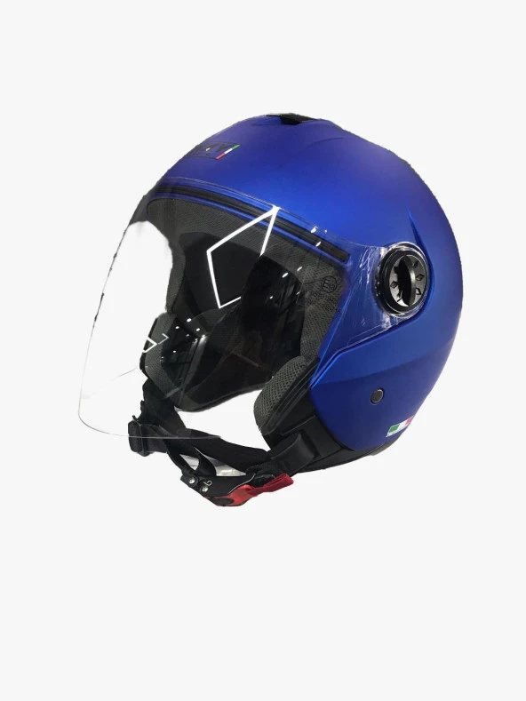 Sway 715 Şeffaf Vizörlü Yarım Motosiklet Scooter Kaskı M Beden Solid Metalic Blue - 6