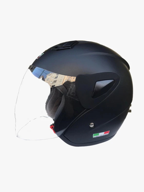 Sway 715 Şeffaf Vizörlü Yarım Motosiklet Scooter Kaskı XXL Beden Solid Mat Siyah - Resim 5