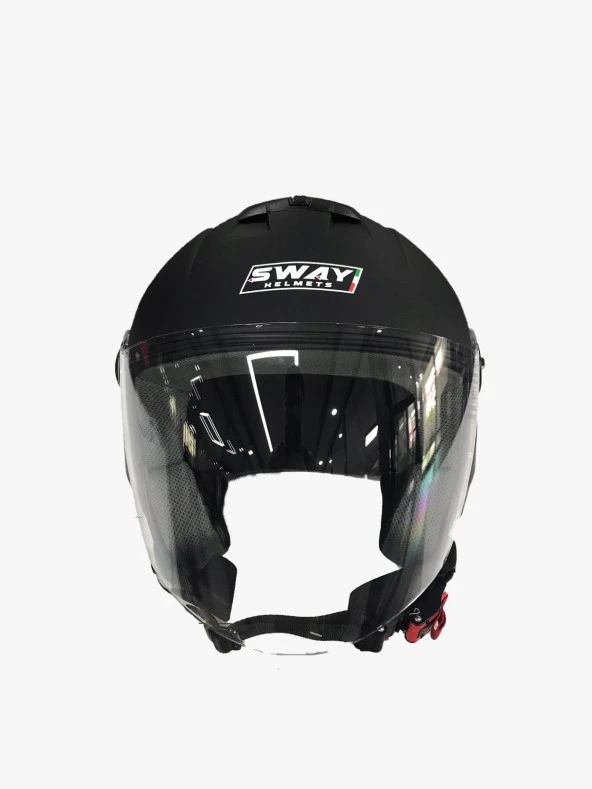 Sway 715 Şeffaf Vizörlü Yarım Motosiklet Scooter Kaskı XXL Beden Solid Mat Siyah - Resim 6