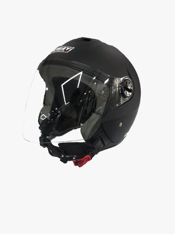 Sway 715 Şeffaf Vizörlü Yarım Motosiklet Scooter Kaskı XXL Beden Solid Mat Siyah - Resim 7