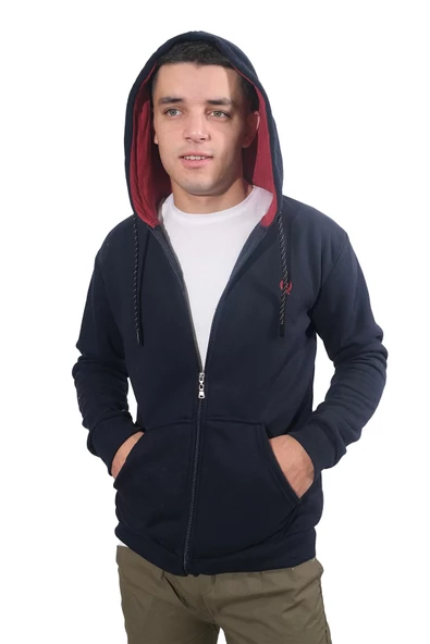 Erkek Armalı Fermuarlı Kapüşonlu Lacivert Sweatshirt 310