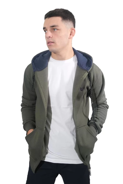 Erkek Armalı Fermuarlı Kapüşonlu Haki Sweatshirt 315