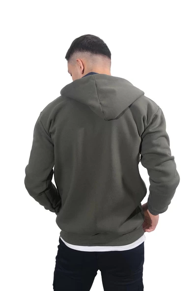 Erkek Armalı Fermuarlı Kapüşonlu Haki Sweatshirt 315 - 3