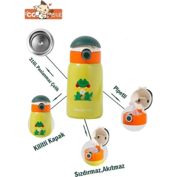 Vagonlife CS 8105 Özel Kutulu Kılıflı 470 ml Pipetli Çelik Termos Boyun Askılı - 4