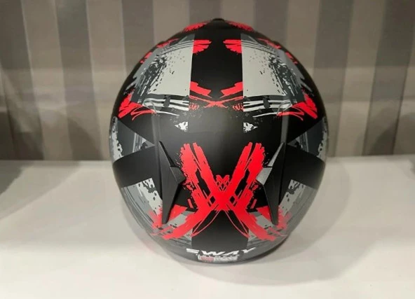 Sway 715 Şeffaf Vizörlü Yarım Motosiklet Scooter Kaskı S Beden Poison Black Grey Red - 5