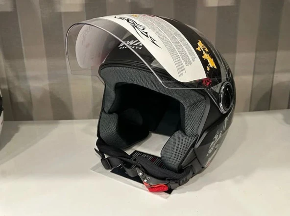 Sway 715 Şeffaf Vizörlü Yarım Motosiklet Scooter Kaskı S Beden Poison Black Grey Red - 6