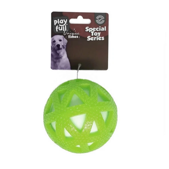 Playfull Işıklı Üçgen Desenli Plastik Top Köpek Oyuncağı 7,5 Cm Yeşil