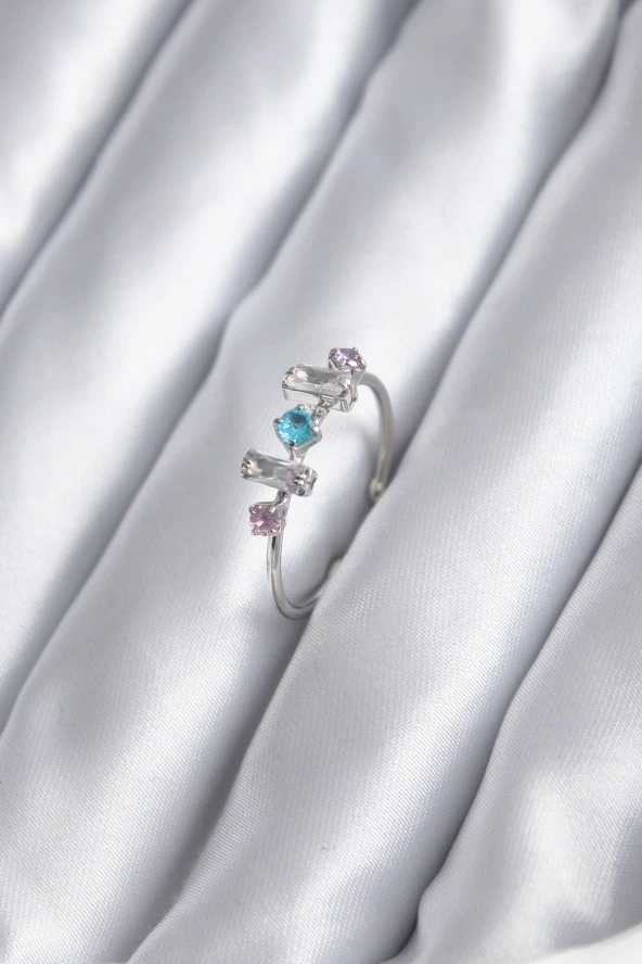 Gümüş Renk Renkli Zirkon Taşlı Kadın Yüzük - TJ-BYK2845 ürün görseli 1